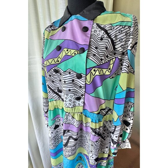 Vintage 80s dress, bold purple, lavender, teal, blue Memphis-Milano style - Picture 2 of 9